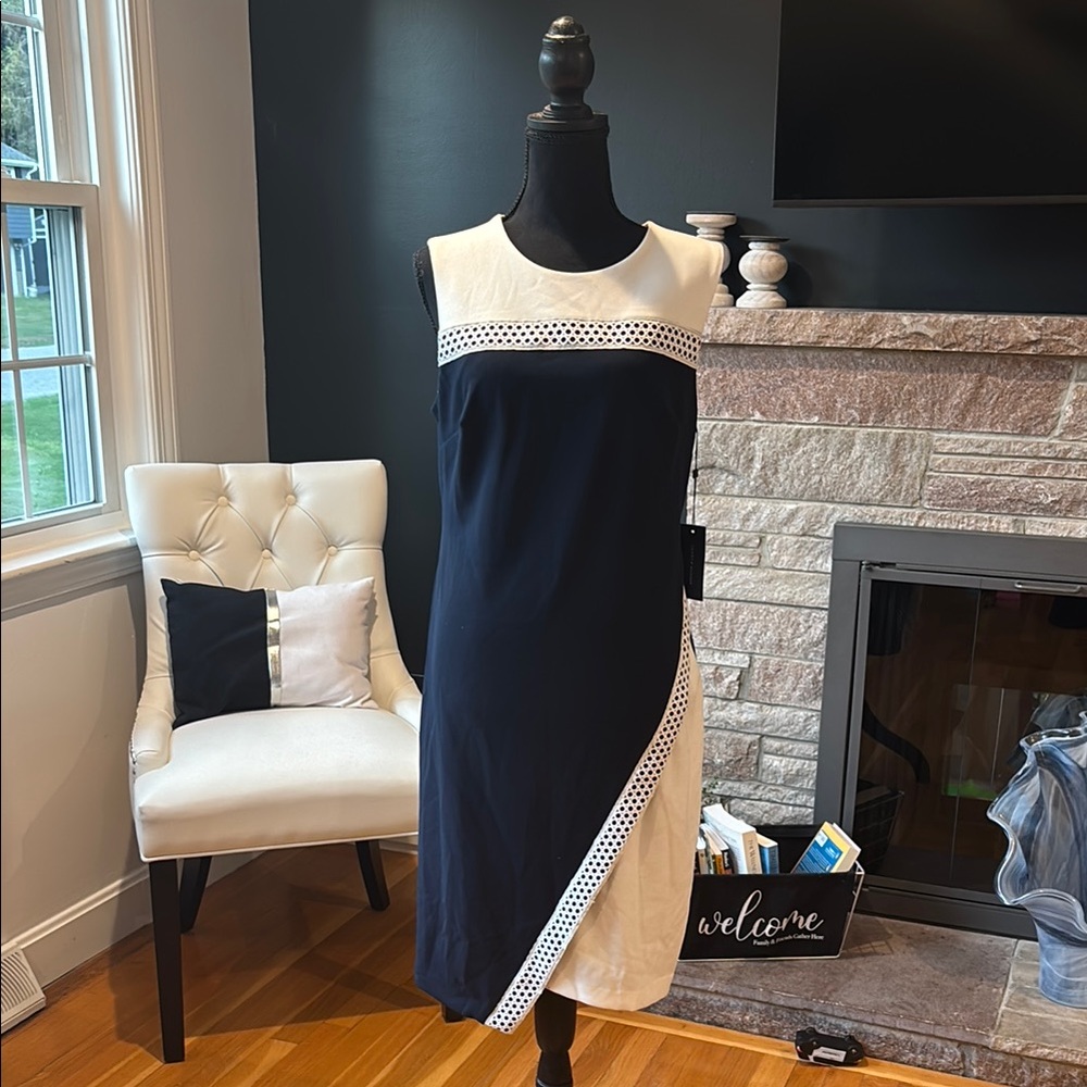 Tommy Hilfiger Navy and White Asymmetrical Dress